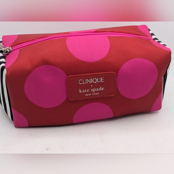 Clinique x Kate Spade Red and Pink Polka Dot Cosmetic Bag - Picture 1 of 6